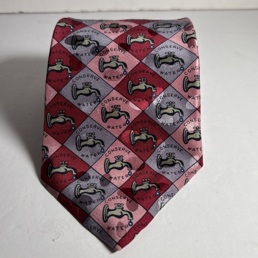 Endangered Species 'Conserve Water' Pink 100% Silk Neck Tie